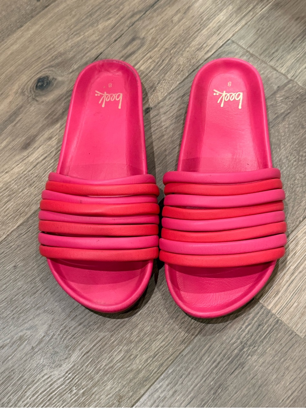 🌸 Beek Hoopoe Leather Slide Sandals – Cherry Pink – Size 8 🌸
